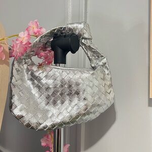 Elegant Silver Woven Handbag